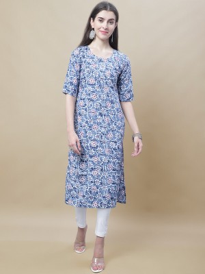 EthnicBasket Women Printed A-line Kurta(Blue, White, Red)