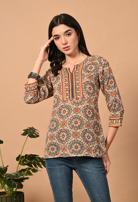 DORIYA Women Printed Straight Kurta(Brown)