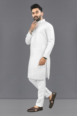 Shree Dutt Creation Men Solid Straight Kurta(White)