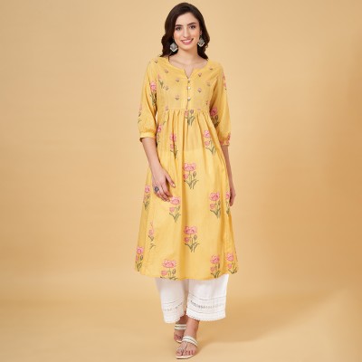 Rangmanch by Pantaloons Women Printed Flared Kurta(Yellow)