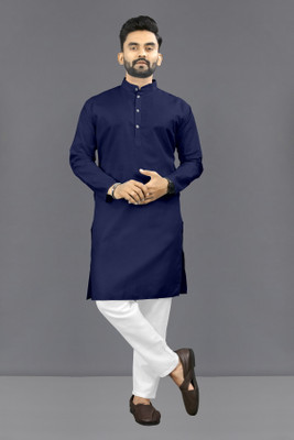Shree Dutt Creation Men Solid Straight Kurta(Dark Blue)