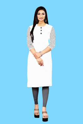 Coft Women Self Design Straight Kurta(White)