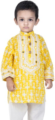 stylestorm Boys Solid A-line Kurta(Yellow, White)