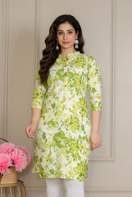 FabricFusionnn Women Floral Print Straight Kurta(Pink, White)