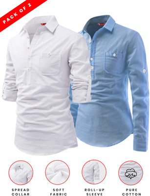 FireFish Men Solid A-line Kurta(Light Blue)