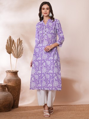 Fashor Women Printed Straight Kurta(Purple)