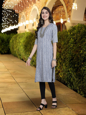 1 Stop Fashion Women Self Design A-line Kurta(Blue)