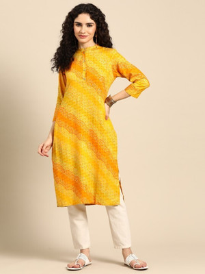ANOUK Women Printed Straight Kurta(Yellow)