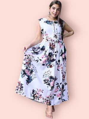 mk creation Women Printed Anarkali Kurta(White)