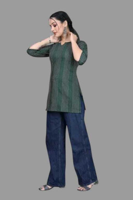 HouseOfCommon Women Solid Straight Kurta(Green)