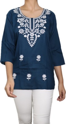 ABC Collection Women Embroidered Straight Kurta(Blue, White)