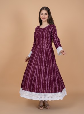 Annsh Apparel Women Printed Anarkali Kurta(Purple, Pink)