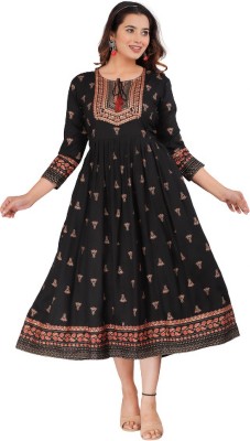 Vorcia Febtex Women Printed Anarkali Kurta(Black)