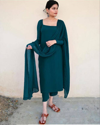 King Creation Women Solid A-line Kurta(Green)