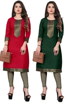 Maaa Meladi CreationS Women Solid Straight Kurta(Red, Green)