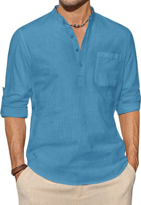 UNIFAV Men Solid Straight Kurta(Blue)