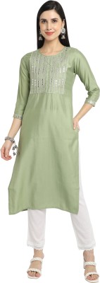 RolyPoly Women Embroidered Straight Kurta(Green)