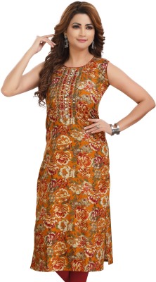 Meher Impex Women Embellished, Embroidered, Floral Print Straight Kurta(Yellow)