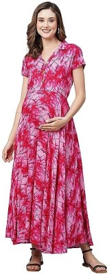SupBir Women Printed Gown Kurta(Pink)