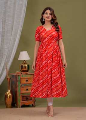 vinod print Women Printed A-line Kurta(Red)