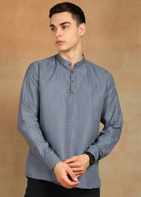 FUBAR Men Solid Straight Kurta(Grey)