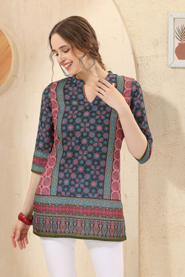 Keshubaba Women Printed Straight Kurta(Black)