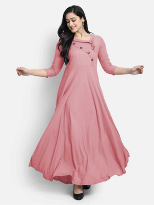 MOZIKA Women Solid Anarkali Kurta(Pink)