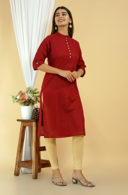 ROZ TEXTILES Women Solid Straight Kurta(Red)