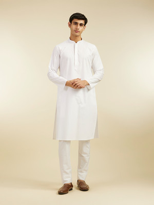 DIWAS by Manyavar Men Self Design Straight Kurta(White)