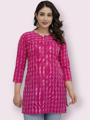 Khwaish Women Printed Anarkali Kurta(Pink)