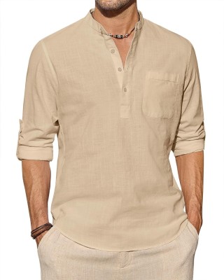 StyleBuzz Men Solid Straight Kurta(Beige, White)