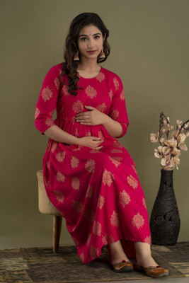 Shambhavi Creations Women Printed Anarkali Kurta(Pink)