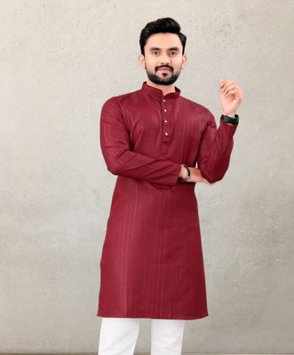 GalaxyZone Men Striped A-line Kurta(Maroon)