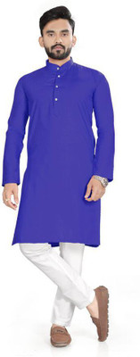 AWM Men Solid Straight Kurta(Blue)
