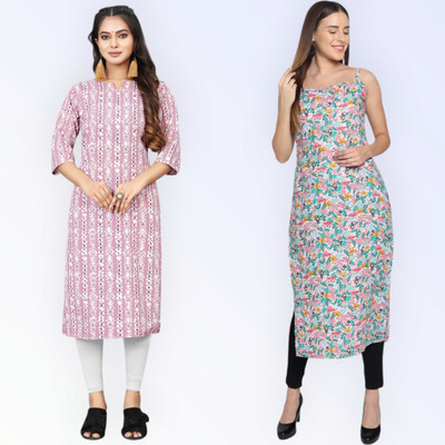 HouseOfCommon Women Printed Straight Kurta(Multicolor)