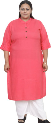 myplusfashion Women Solid Straight Kurta(Pink)