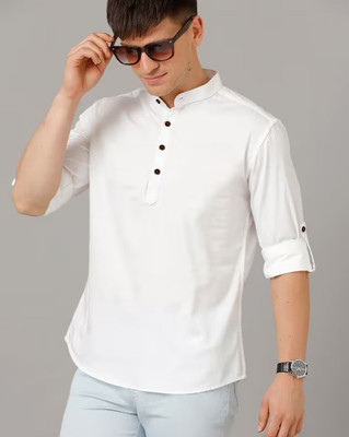 S KUADA Men Solid Straight Kurta(White)