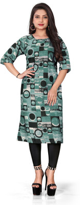 zindora Women Printed Straight Kurta(Green, Black)
