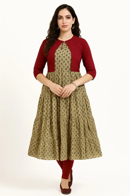 BAANDHAVIE Women Printed A-line Kurta(Green)