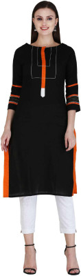 HouseOfCommon Women Printed Straight Kurta(Black)