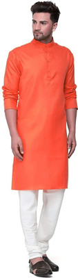 The Fashion Outlets Men Solid Straight Kurta(Orange)