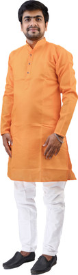 QualityGarments Men Solid Ethnic Dress Kurta(Orange)