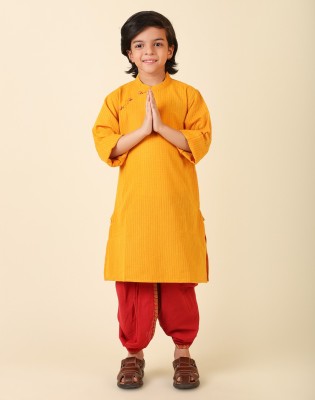 Fabindia Boys Printed Straight Kurta(Yellow)