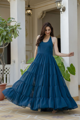 jaipurite Women Solid Anarkali Kurta(Blue)