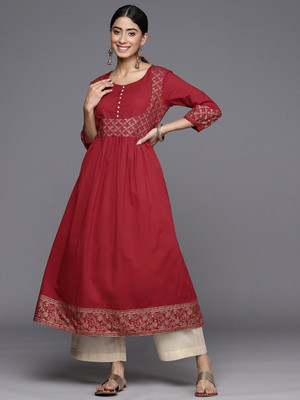 Varanga Women Printed A-line Kurta(Maroon)