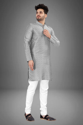 Shree Dutt Creation Men Embellished Straight Kurta(Grey)
