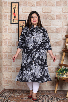 Avnii Women Floral Print A-line Kurta(Black)