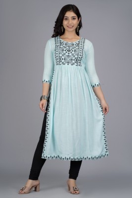 ASHISH PRINT Women Embroidered Flared Kurta(Light Blue, Black)