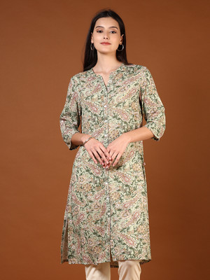 V-MART Women Printed A-line Kurta(Green)