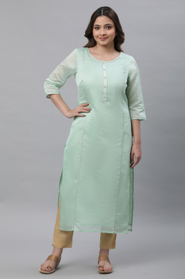 Aurelia Women Self Design Straight Kurta(Green)